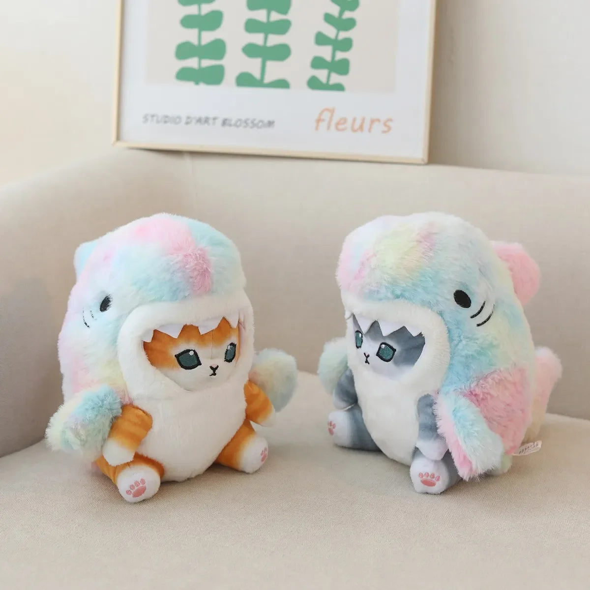 Kawaii Shark Cat Plush Toy Soft Stuffed Colorful Shark Cat Doll Kids