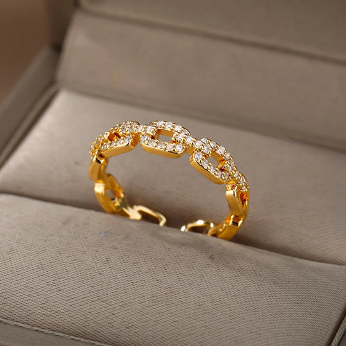 Zircon Geometric Rings For Women Gold Color Stainless Steel Opening