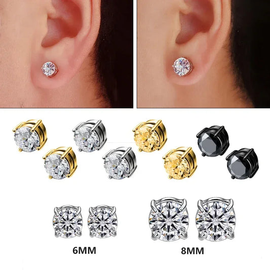 1Pairs Punk Round Zircon Magnetic Ear Stud Clip Earrings Non Piercing