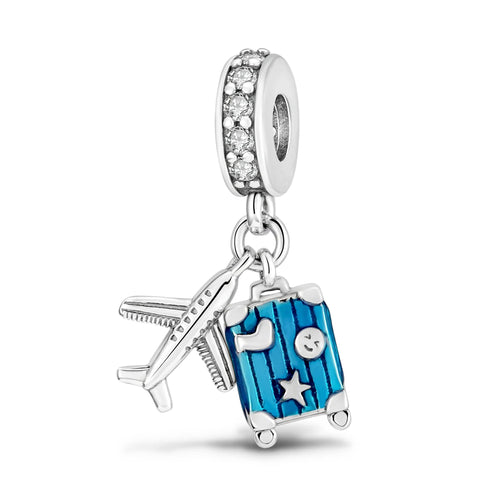 925 Silver Travel Airplane Passport Charms Beads Pendants Fit Original
