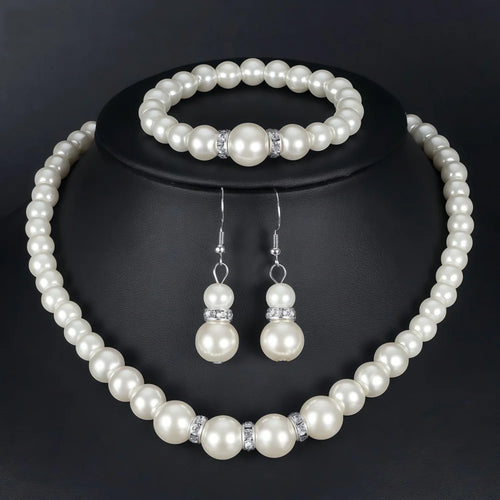 3 PCS Imitation Pearl Fireball Necklace Bracelet Earring Stud Jewelry
