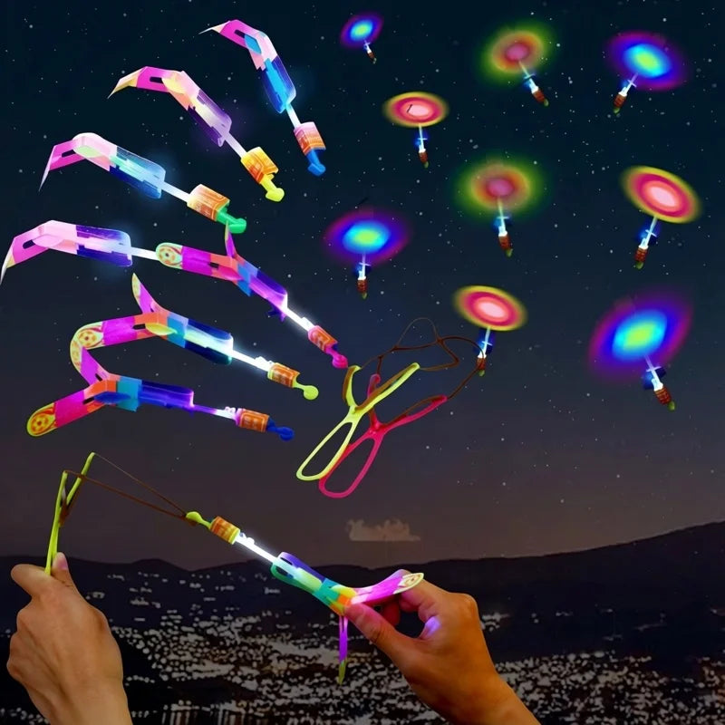5/10Pc LED Flying Arrow Rocket Toys - Rubber Band Catapult Helicopter