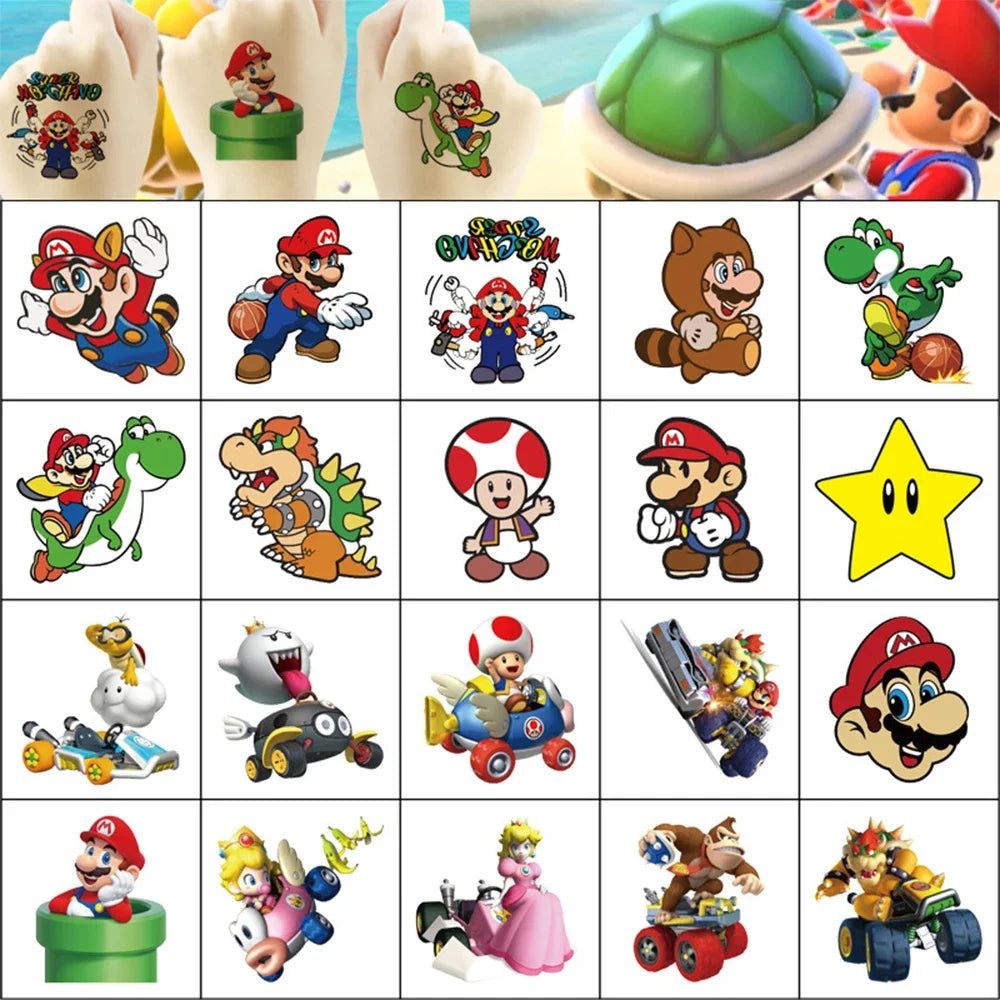 20Pcs/set Super Mario Bros Temporary Tattoo Stickers Kawaii Luigi