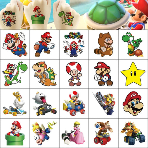 20Pcs/set Super Mario Bros Temporary Tattoo Stickers Kawaii Luigi