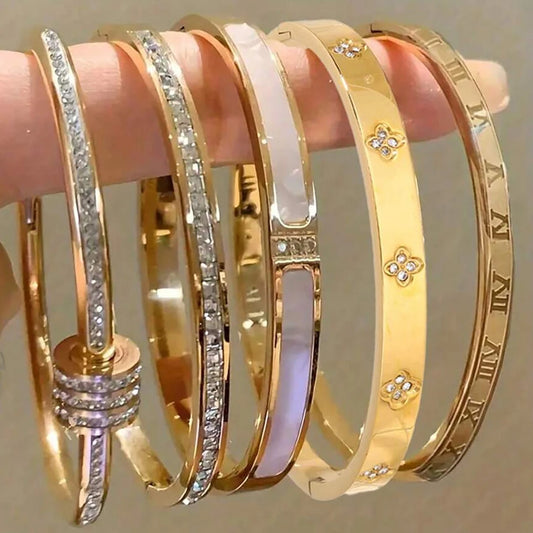 ZAKOL 5/1pcs Sparkling Zirconia Inlaid Stainless Steel Bracelet Set