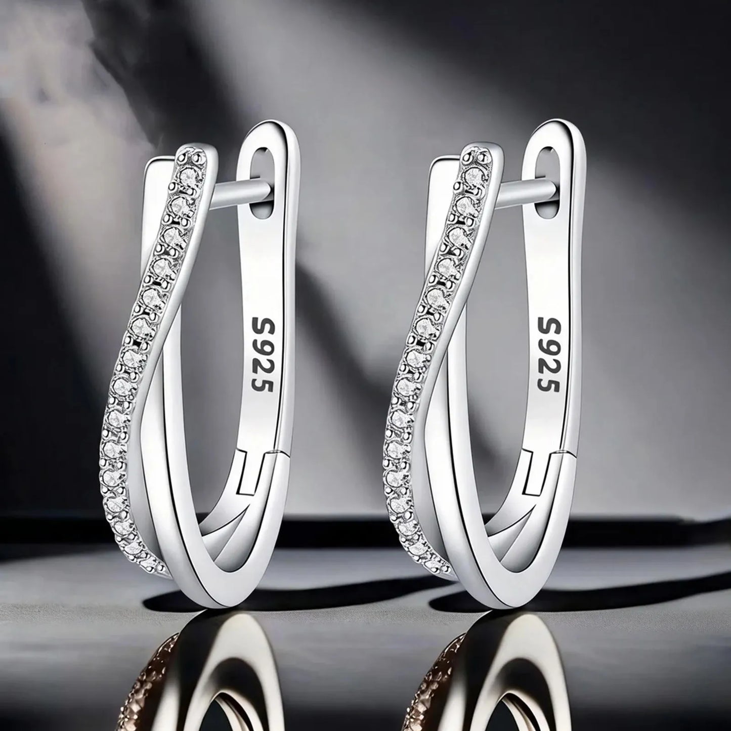 925 Silver Star Twisted Line Earrings Jewelry Versatile Hoop Earrings
