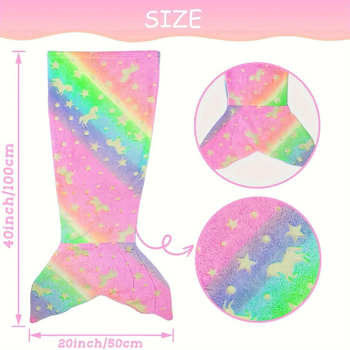 Cartoon Rainbow Unicorn Mermaid Tail Blanket Super Soft Glow in The
