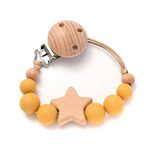 New Baby Pacifier Chain Clips Wood Pentagram Teether Silicone Round