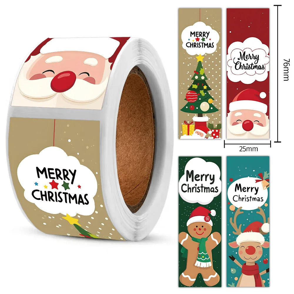 120pcs Christmas Stickers Roll - Cute Santa Polar Bear, Merry
