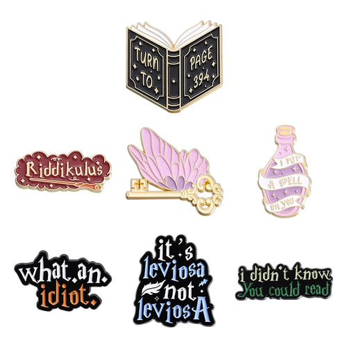 Fantasy Movies Magic Book Butterfly Key Enamel Pins Witch Wizard