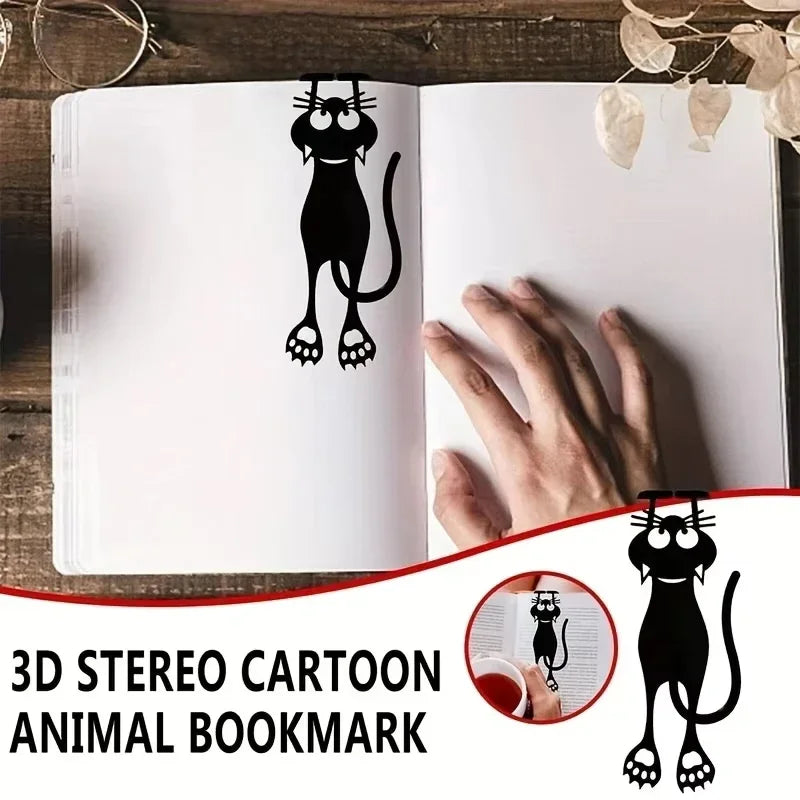 1-5PCS Kawaii Black Cat Bookmarks for Books 3D Plastic Stereo Animal