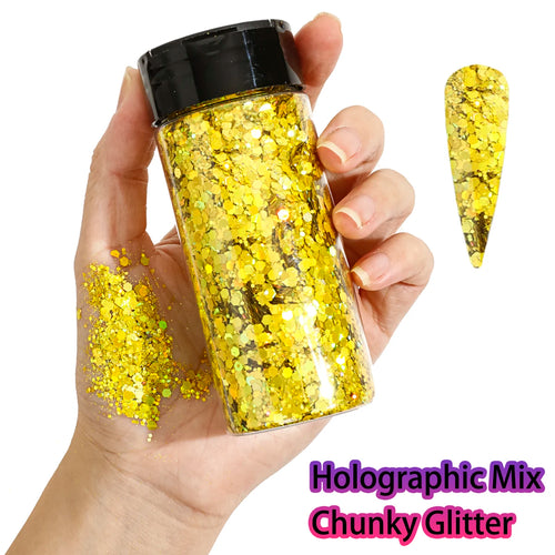 1Bottle Holographic Chunky Glitter 80g Craft Glitter Powder Mixed