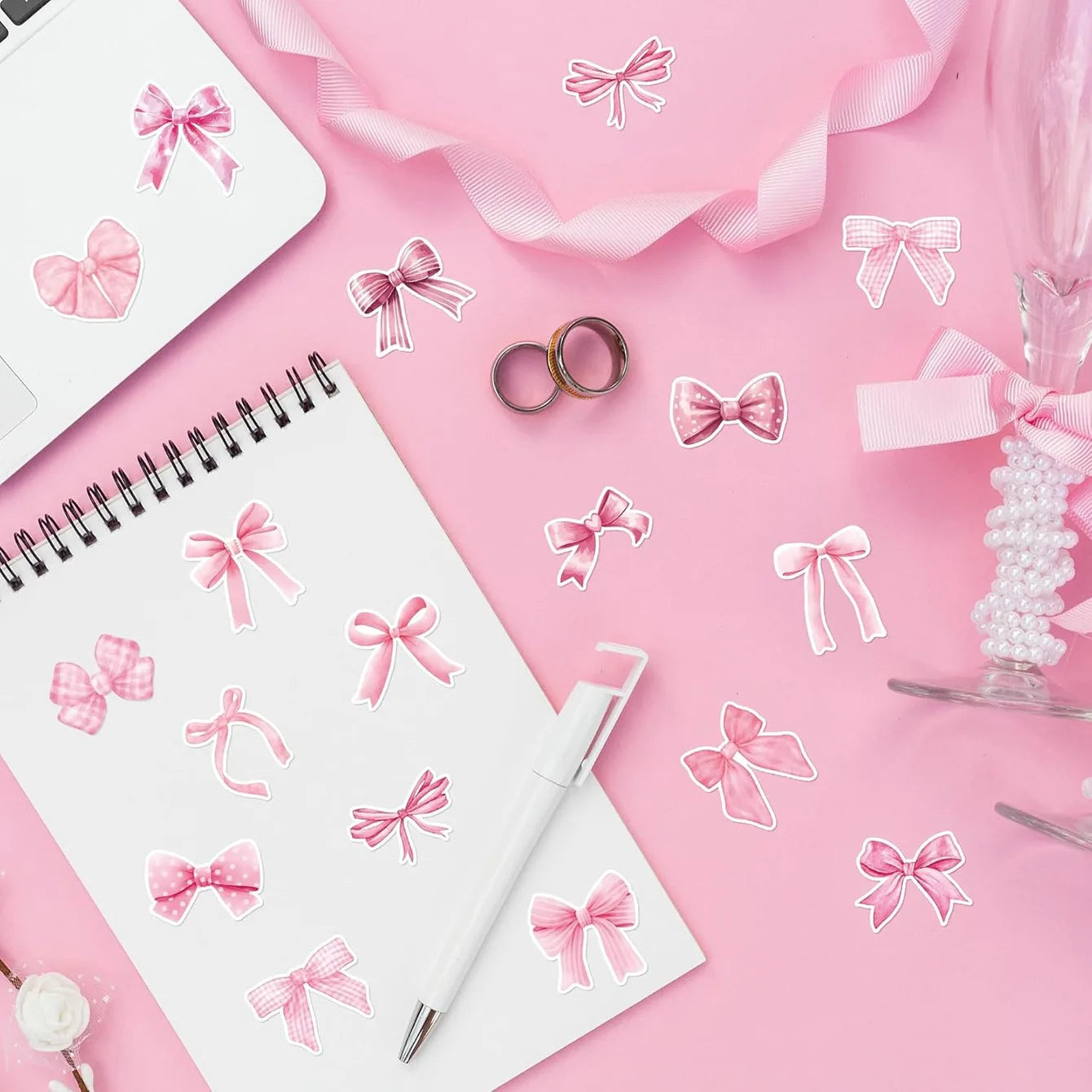 500pcs/roll Pink Bow Seal Stickers, Cute Gift Box Blessing Stickers,
