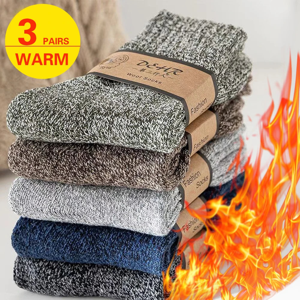 3 Pairs Winter Thick Towel Men's Socks Man's Outdoor Sports Long Socks