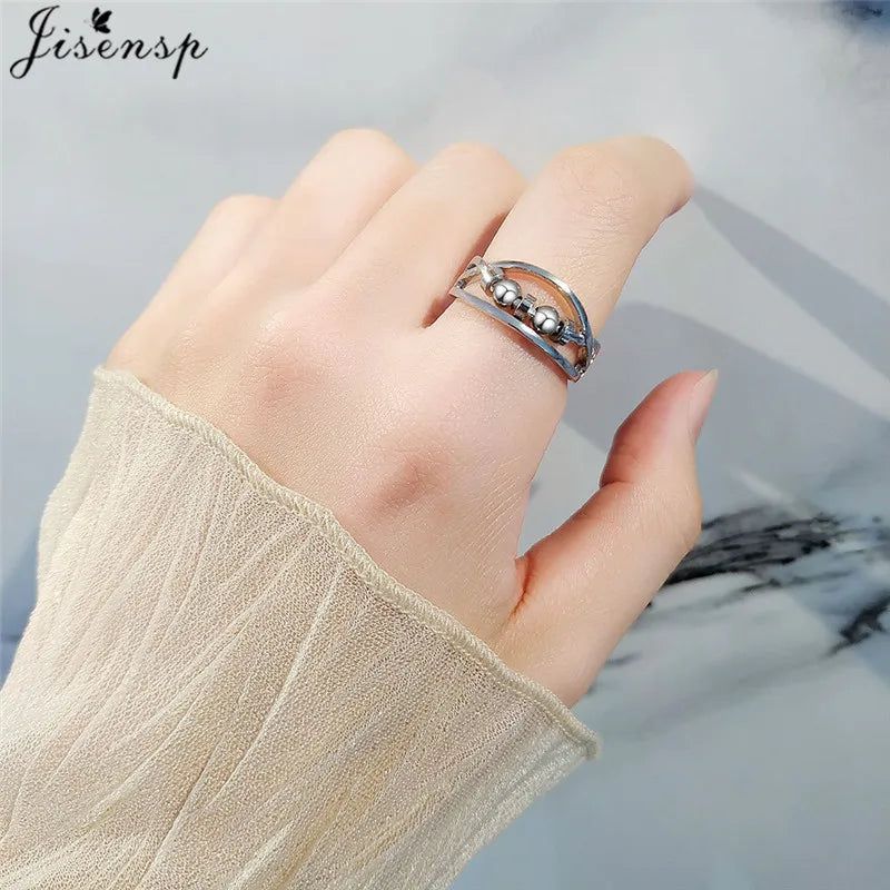 Simple Metal Beads Fidget Rotating Rings for Women Men Rotate Freely