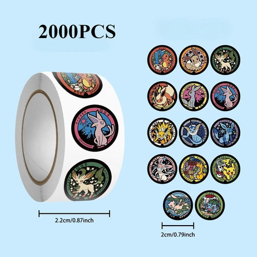500/1000PCS Pokemon Pikachu Roll Stickers Cartoon Scrapbook Phone Gift