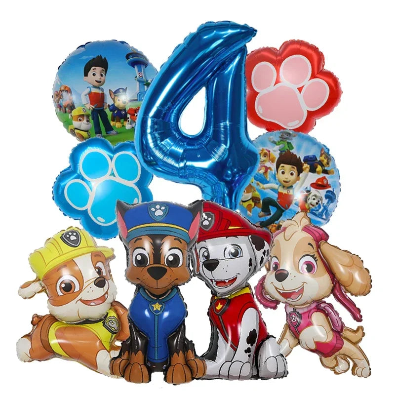 9pcs Cartoon Paw Patrol Theme Foil Balloon Number Balloon Childrens