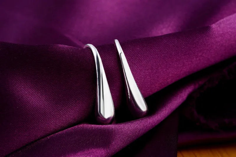 925 Sterling Silver Water Drop Pendants Hoop Earrings For Women
