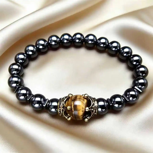 Men's Stylish Natural Stone Bracelet Vintage Crown Symbol of Power