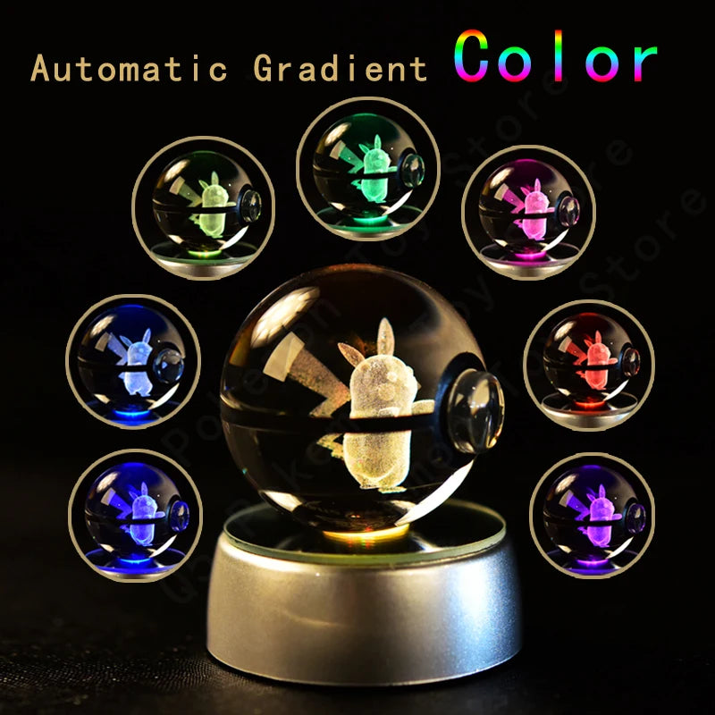 Pokemon Crystal Ball 3D Pikachu Mewtwo Mew Gengar Night Light Lamp
