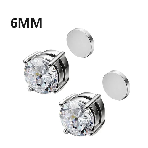 1Pairs Punk Round Zircon Magnetic Ear Stud Clip Earrings Non Piercing