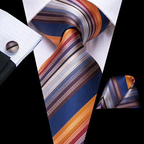 Black Red Striped Silk Wedding Tie For Men Handky Cufflink Gift Men