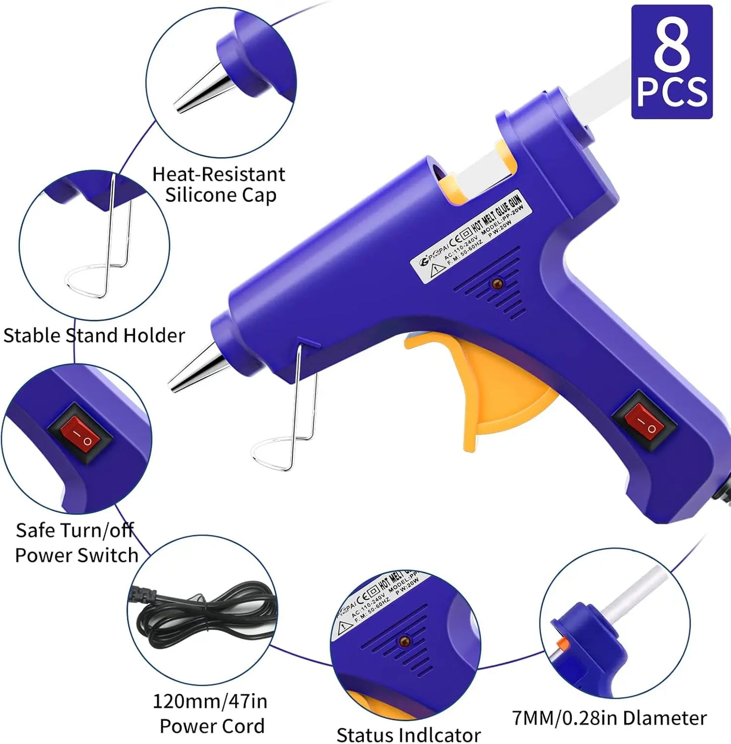 20W Mini Hot Glue Gun, Fast Preheating Glue Gun for Christmas Crafts