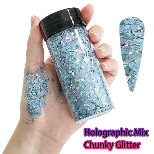1Bottle Holographic Chunky Glitter 80g Craft Glitter Powder Mixed