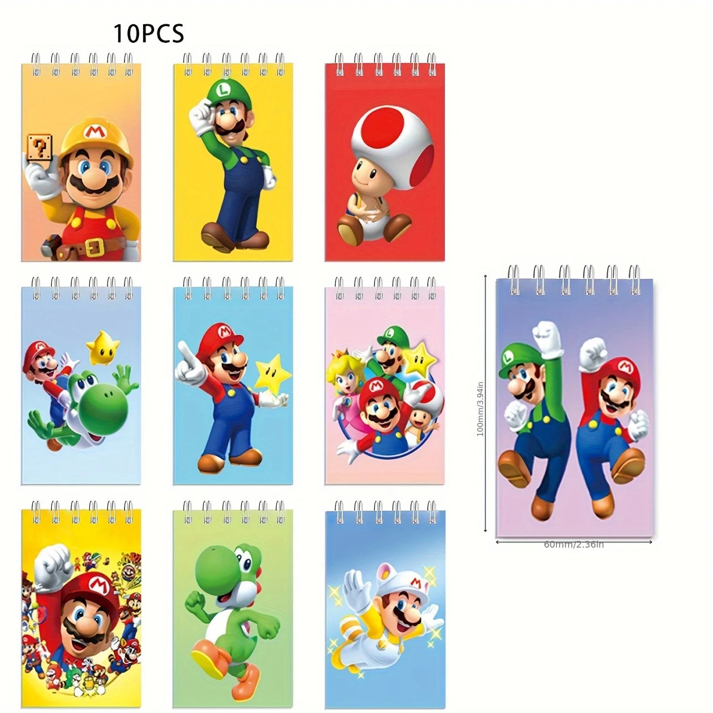 10pcs Super Mario Notebook Party Favors Cartoon Character Coil Book