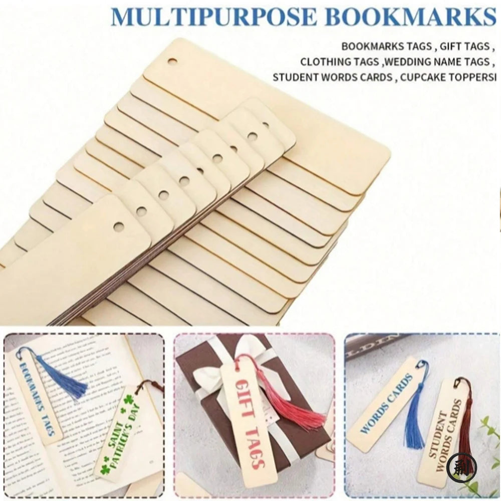 10/30/50/70Pcs Wooden Blank Bookmarks with Tassels Set DIY Wooden