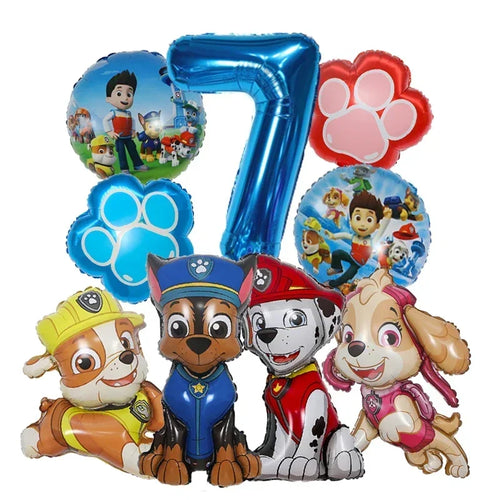 9pcs Cartoon Paw Patrol Theme Foil Balloon Number Balloon Childrens