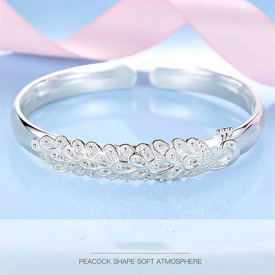 New 925 sterling silver elegant Peacock opening screen bracelet