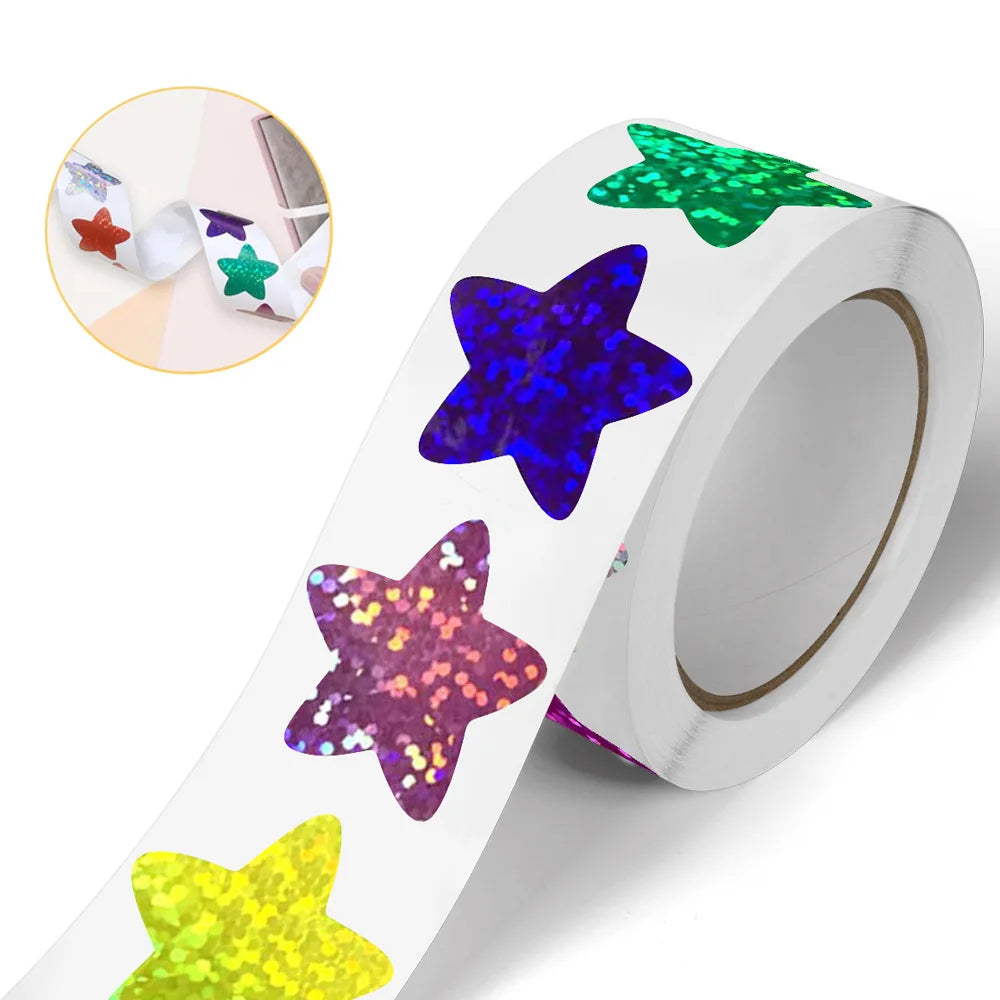 500/1000pcs Colorful Star Adhesive Holographic Star Stickers Zoo Farm