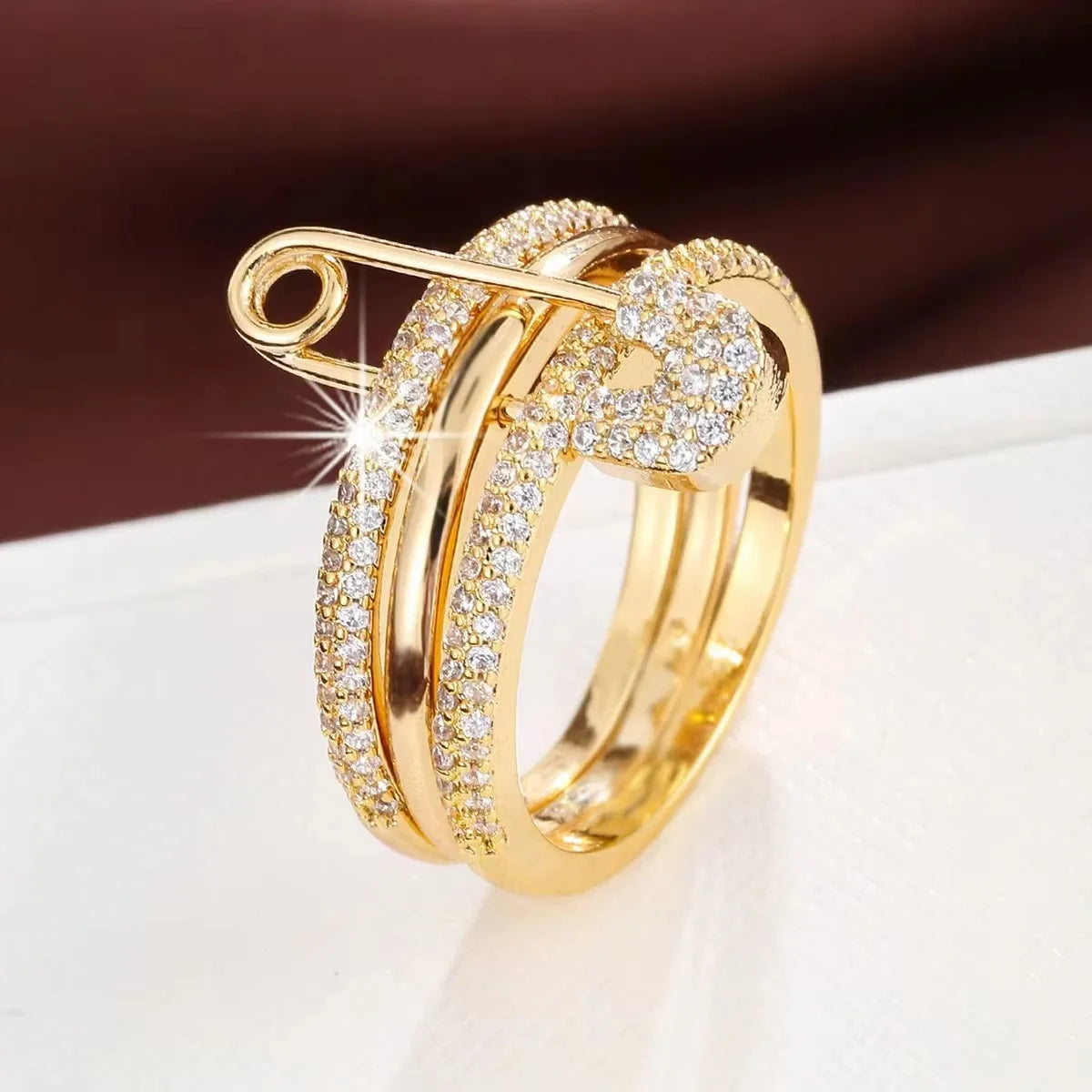 Pin Ring Three Layer Zircon Series Hip Hop Style Stainless Steel New