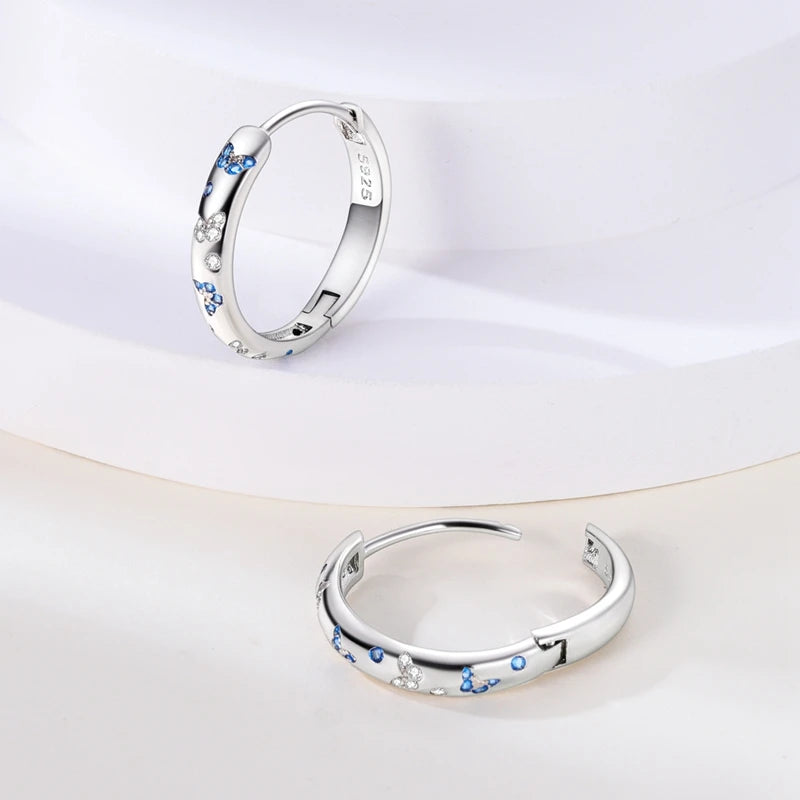925 Sterling Silver Colored Zirconium Stars Hoop Earrings For Women