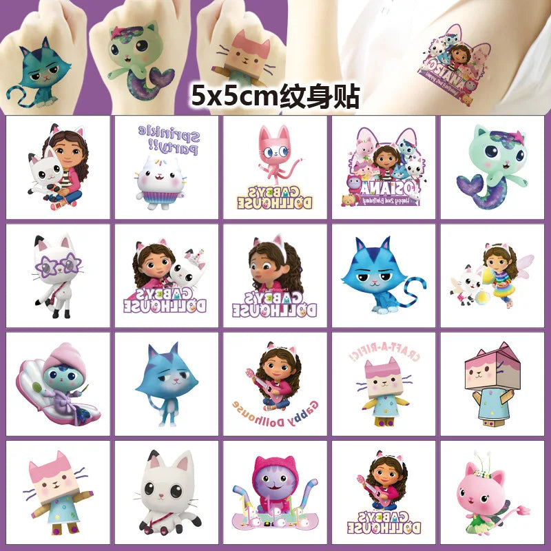 Cartoon 20PCS Cute Gabby Dollhouse Cats Tattoo Stickers Kawaii Anime
