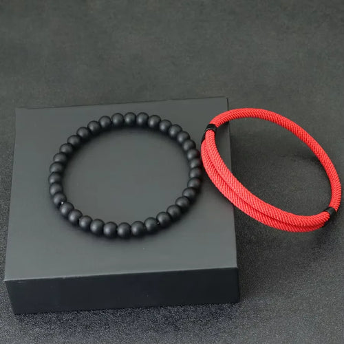 2 PCS Sleek Minimalist Black Beaded Bracelet Rope Bracelet Mixed