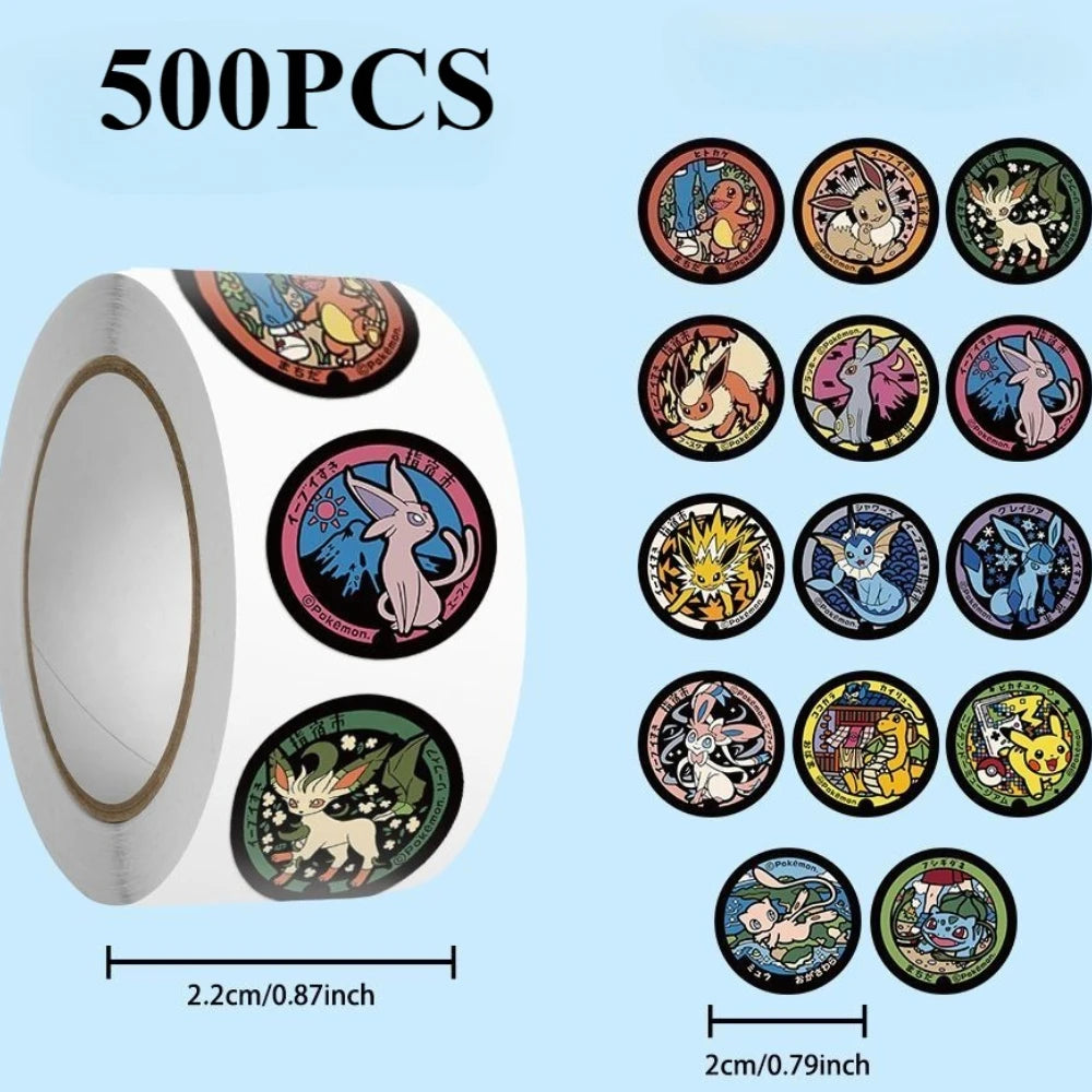 500/1000PCS Pokemon Pikachu Roll Stickers Cartoon Scrapbook Phone Gift