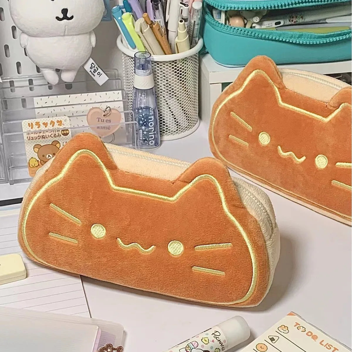 Ins Style Cartoon Pen Case Cute Caramel Cat Pen Bag Large Capacity