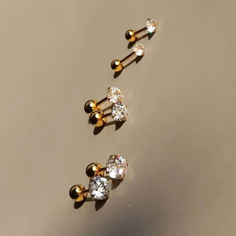 3Pairs Classic Round Cubic Zirconia Stud Earrings For Women Stainless