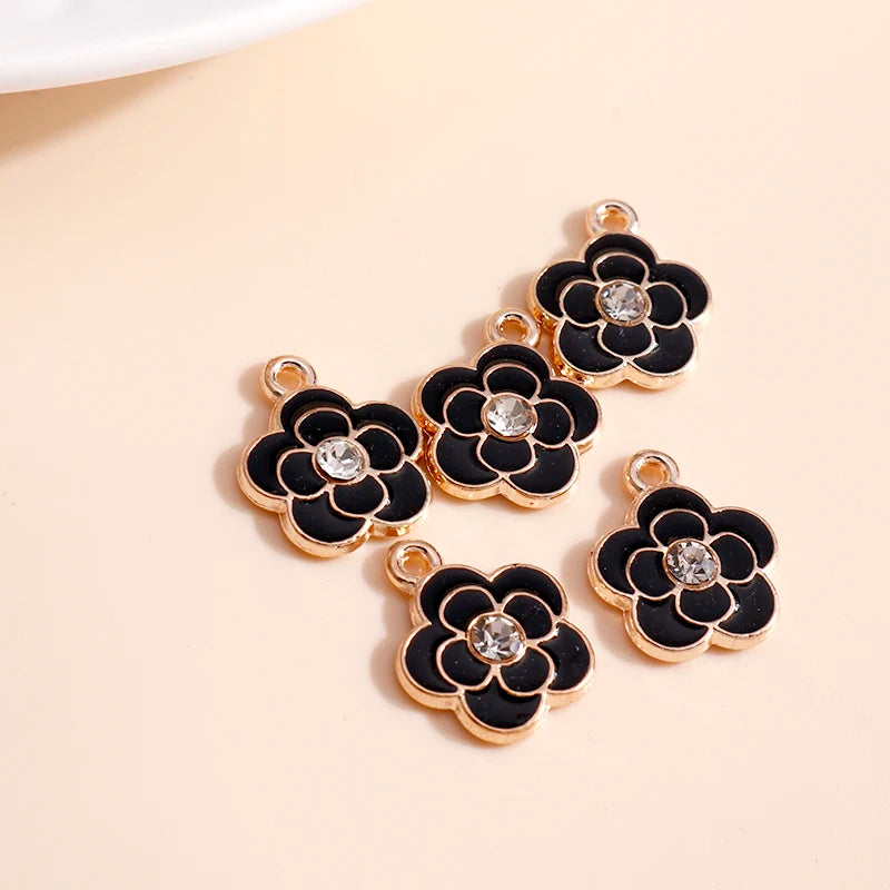 10pcs/lot 13*16mm Enamel Crystal Flower Charms DIY for Necklaces
