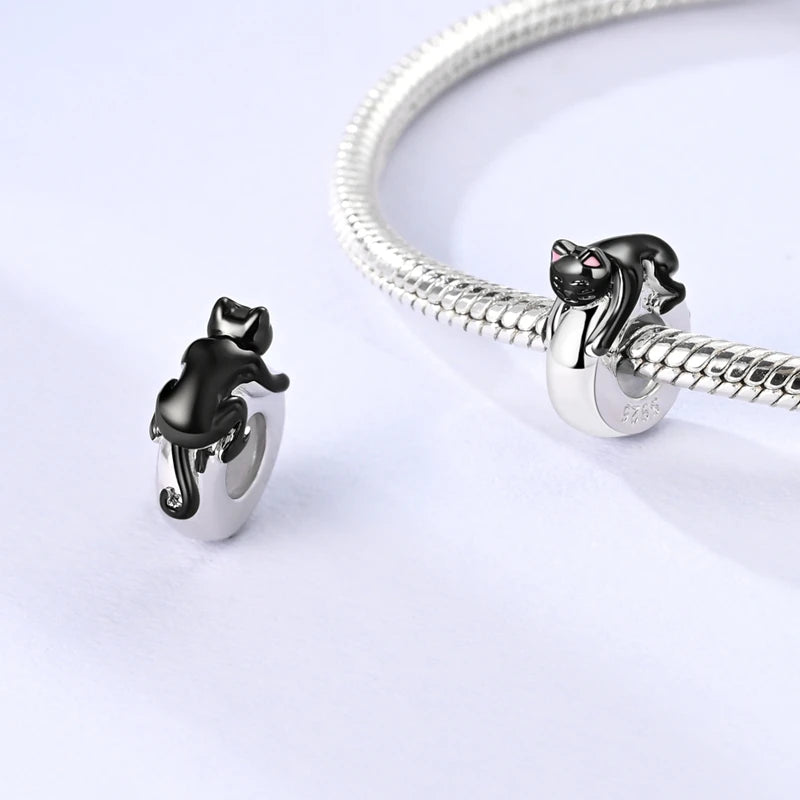 Original 925 Sterling Silver Clip Charm Inlaid Zircon Cat Butterfly