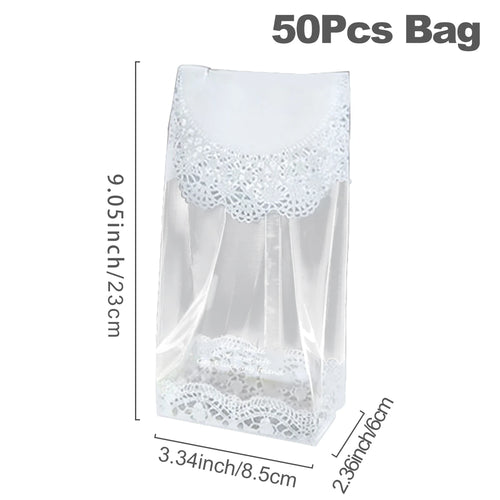 50pcs/lot White Lace Cookie Biscuit Bag Wedding Gift Candy Cupcake