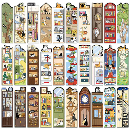30PCS Cat Scene Bookmark Cartoon Cute Reading Page Book Label