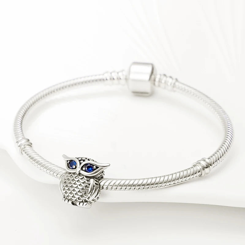 925 Silver Color Mushroom Owl Cat Bone Animal Charms Beads Fit Pandach