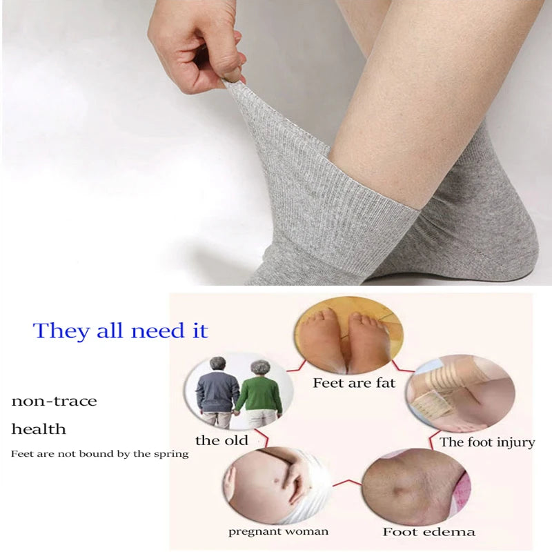10PCS=5Pairs Loose Mouth Socks Diabetic Prevent Varicose Veins Cotton