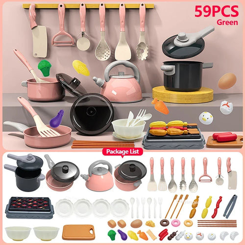 Kids Kitchen Toys Set 92/69/59 PCS Play Kitchen Accessories Kit with