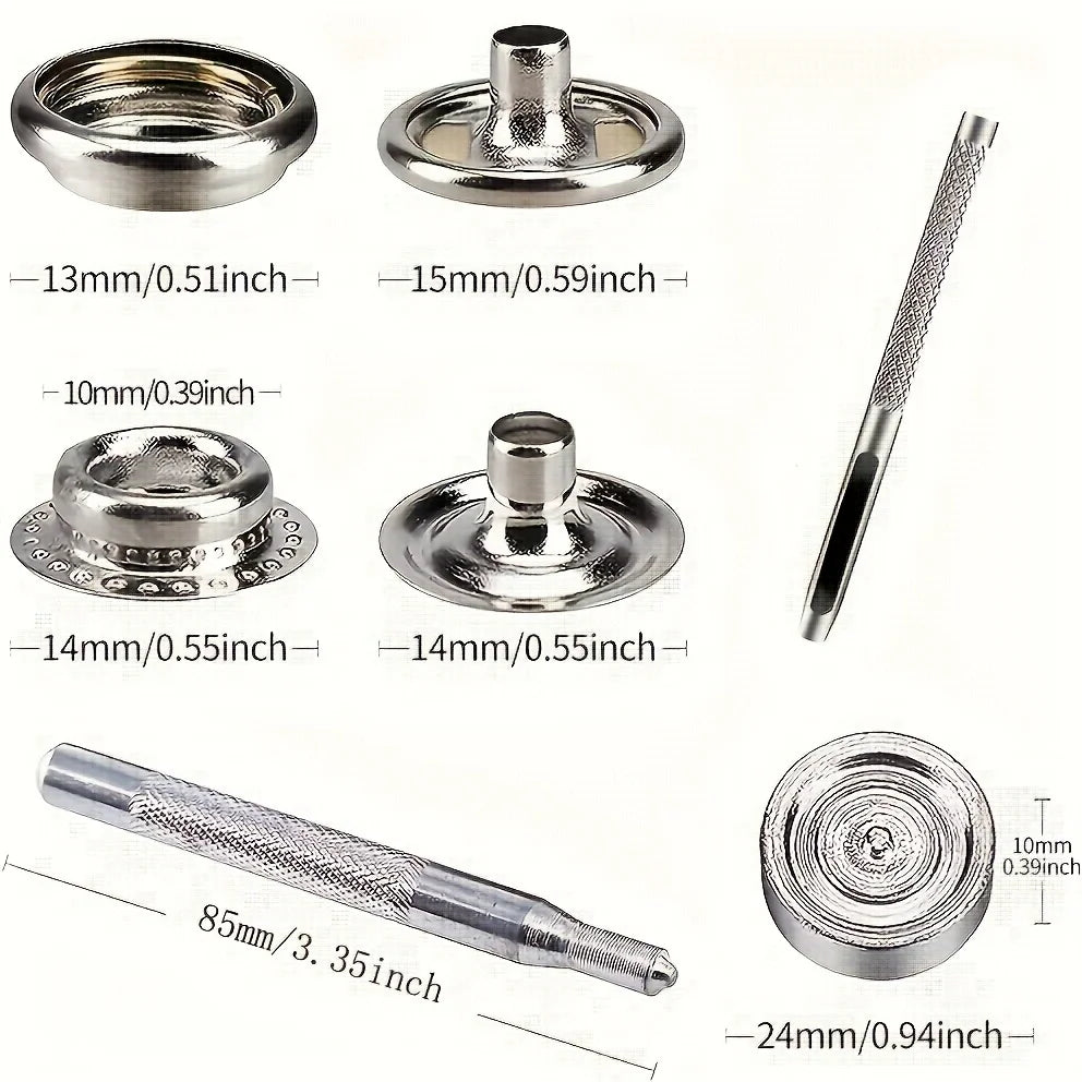 25set Stainless Steel Snap Fastener Kit, 15mm Heavy Duty Snap Button