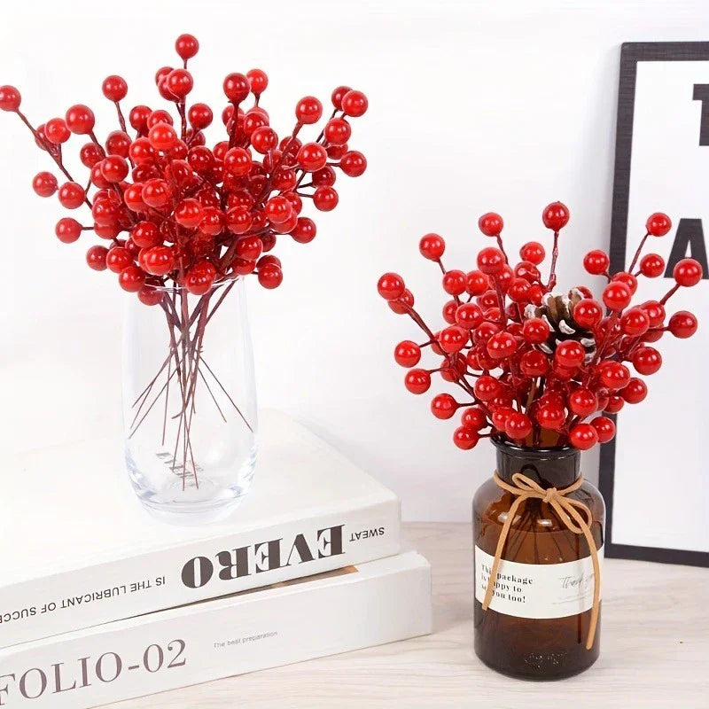 5/10/20Pcs Chritsmas Decoration Red Berry Branches Cherry Stamen For