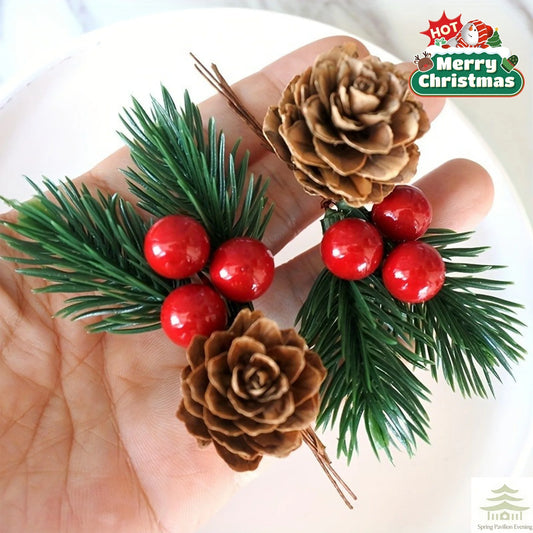 10pcs Set of Artificial Pine Cones and Red Berries - Perfect for